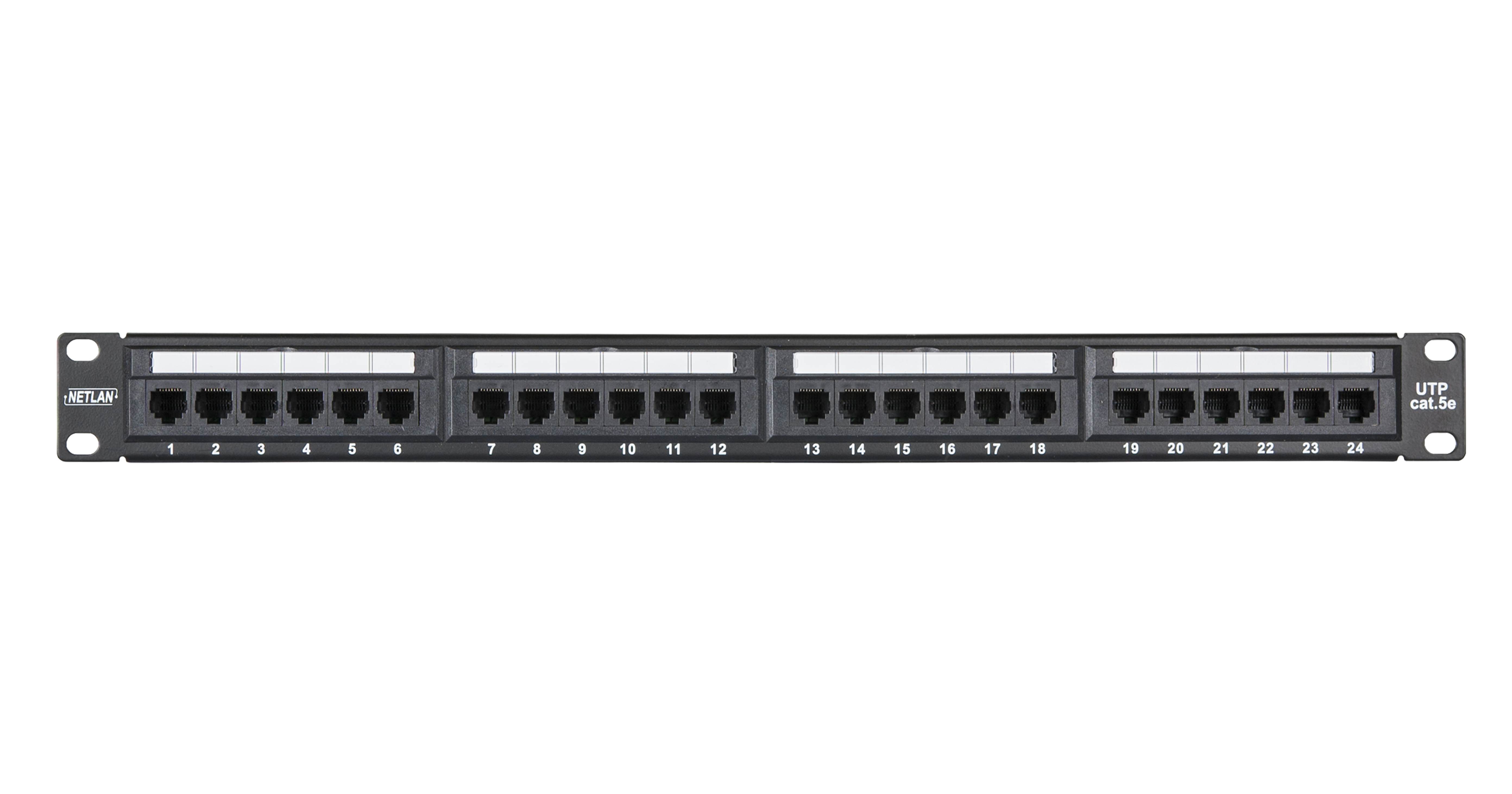 Коммутационная панель Netlan 19", 1U, 24 порта, Кат.5e, неэкранированная, черная
