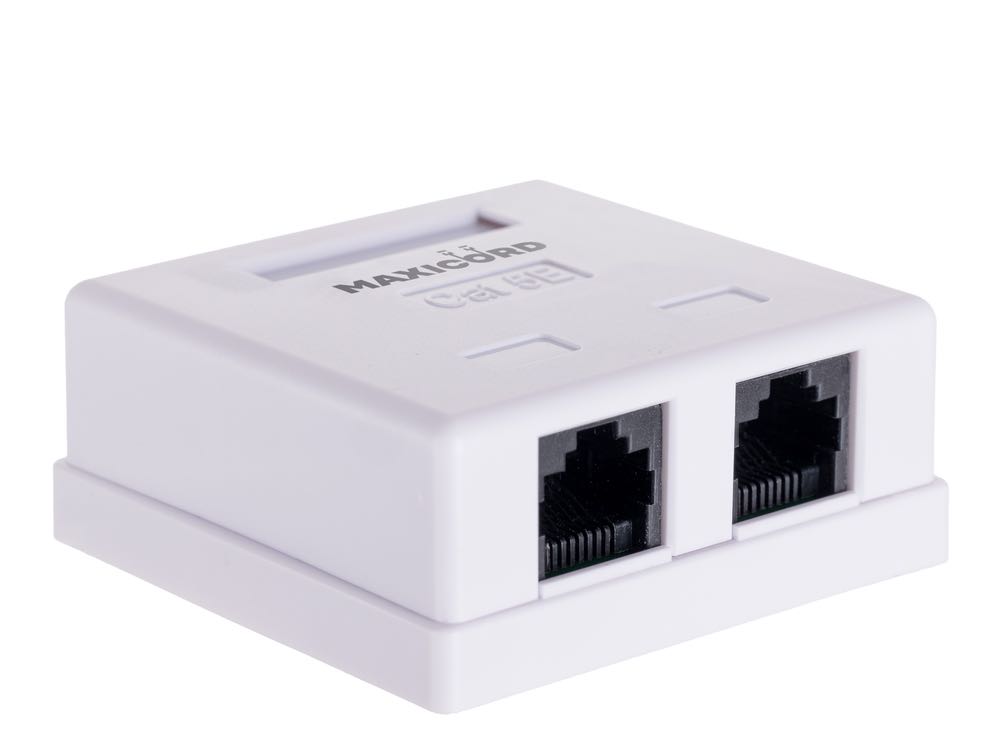 Компьютерная розетка Maxicord кат.5е 2 порта RJ-45, настенная белая